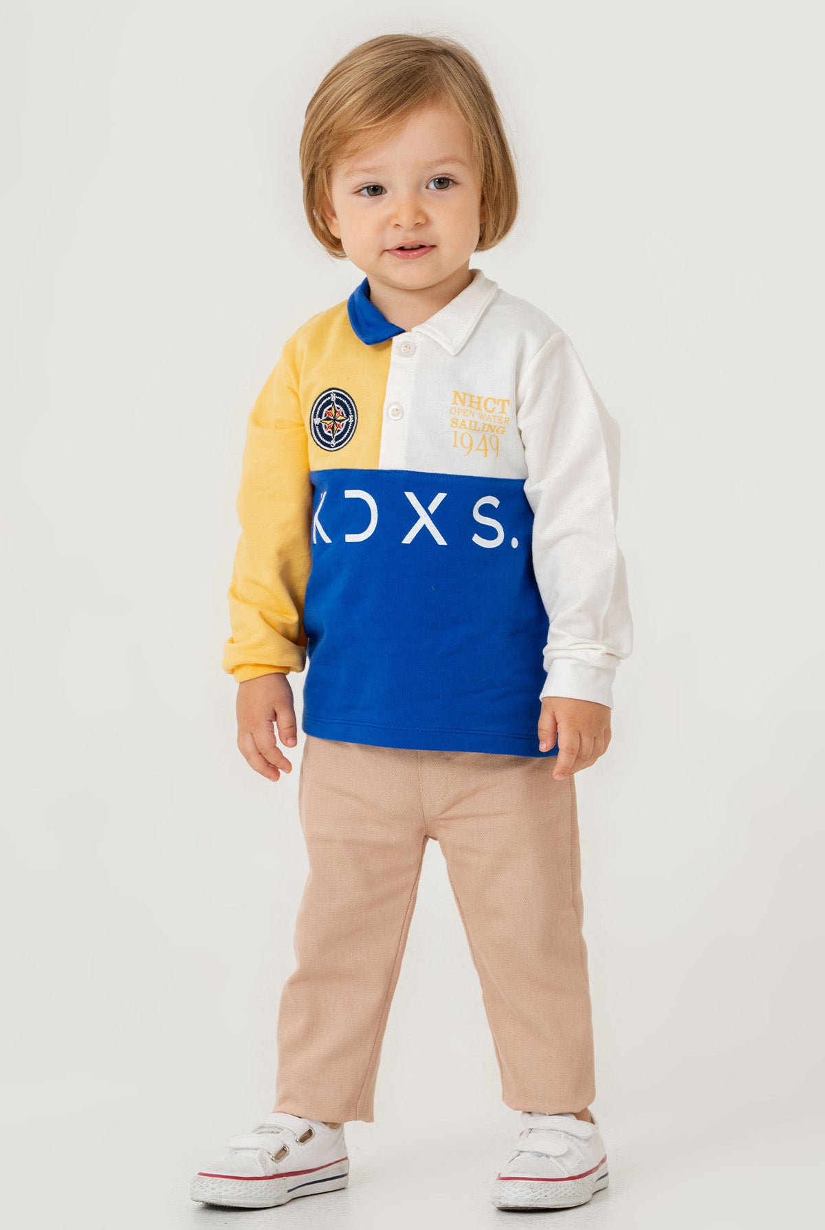 Erkek Bebek Renk Bloklu Uzun Kollu Polo Yaka Sweatshirt
